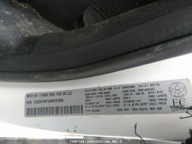 1C6SRFWT4MN707556 RAM 1500 Sport