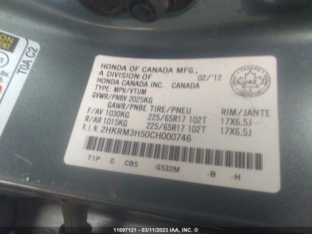 Honda CR-V EX 2012 2HKRM3H50CH000746 Image 9