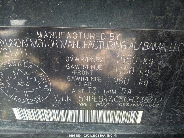 Hyundai SONATA GLS 2012 5NPEB4AC5CH338212 Image 11