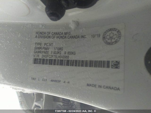 Honda Civic Ex 4dr 2020 2HGFC2F75LH000966 Image 11