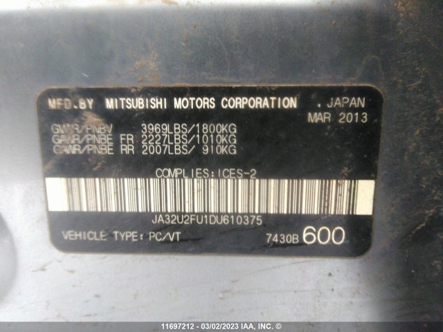JA32U2FU1DU610375 Mitsubishi Lancer Es/es Sport