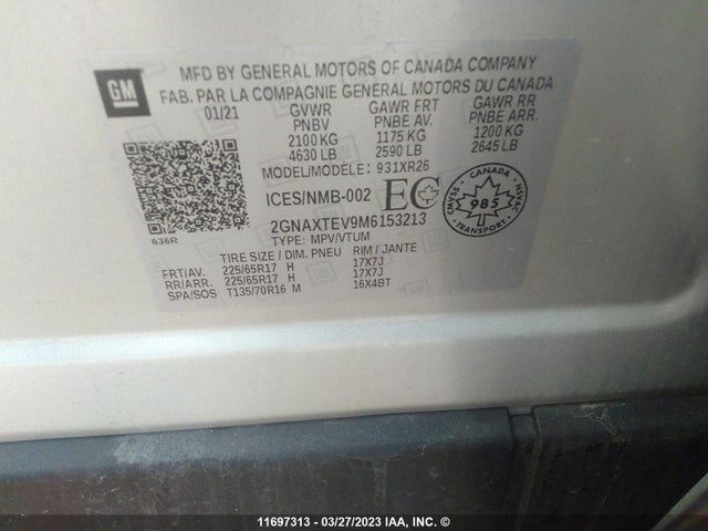 Chevrolet EQUINOX LT 2021 2GNAXTEV9M6153213 Image 10
