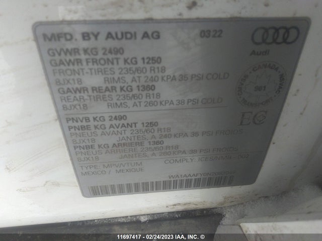 WA1AAAFY0N2083049 Audi Q5 Komfort 45
