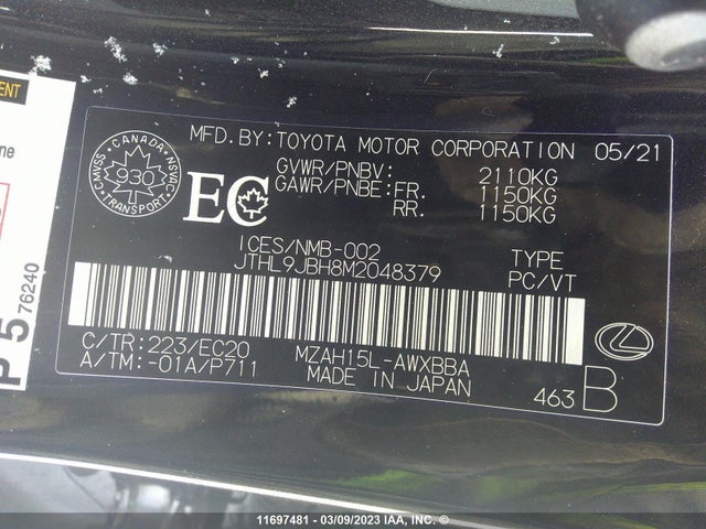 JTHL9JBH8M2048379 Lexus UX 250H
