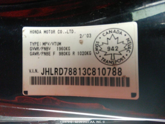 Honda CR-V EX 2003 JHLRD78813C810788 Image 10
