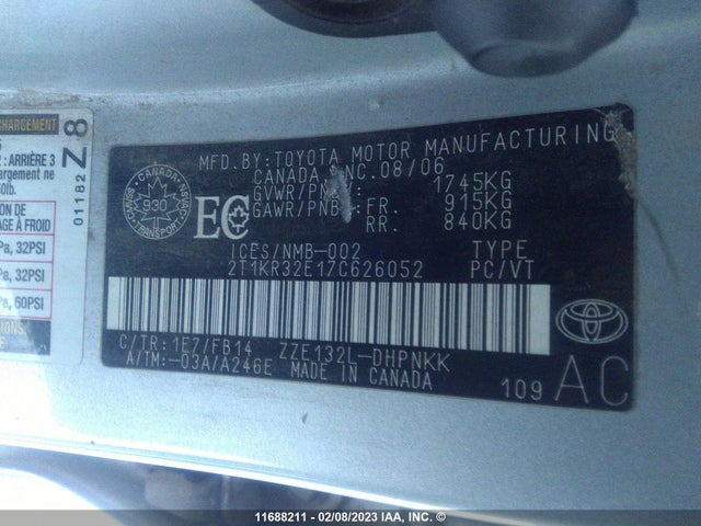 Toyota Corolla Matrix Xr 2007 2T1KR32E17C626052 Image 10