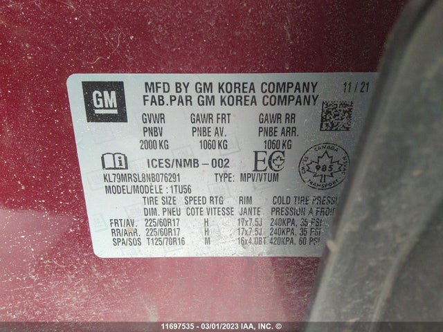Chevrolet Trailblazer Lt 2022 KL79MRSL8NB076291 Image 9