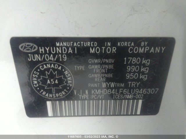 Продаж на аукціоні авто 2020 Hyundai Elantra Sel/value/limited, vin: KMHD84LF6LU946307, номер лоту: 11697605