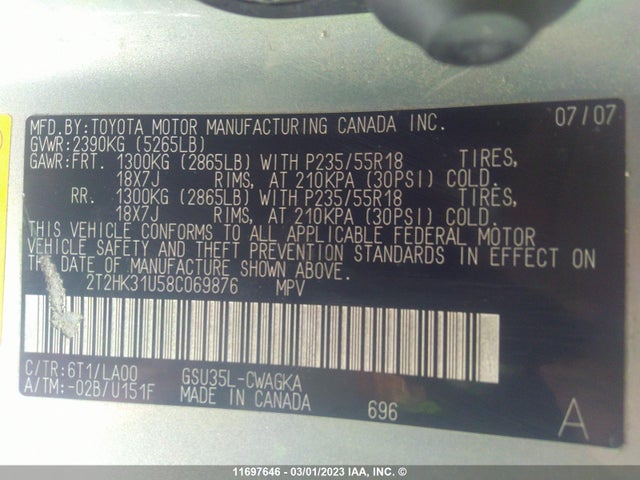 2T2HK31U58C069876 Lexus RX 350