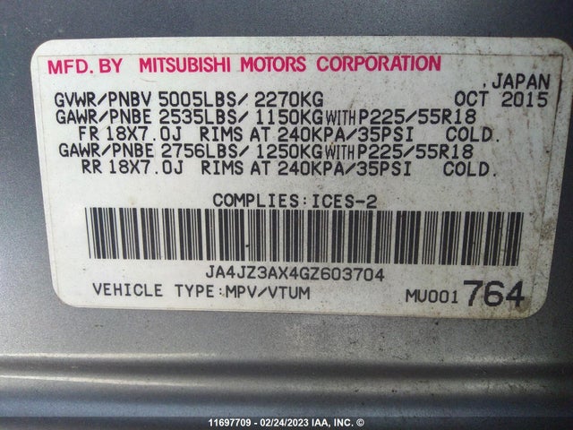 JA4JZ3AX4GZ603704 Mitsubishi Outlander Se/sel
