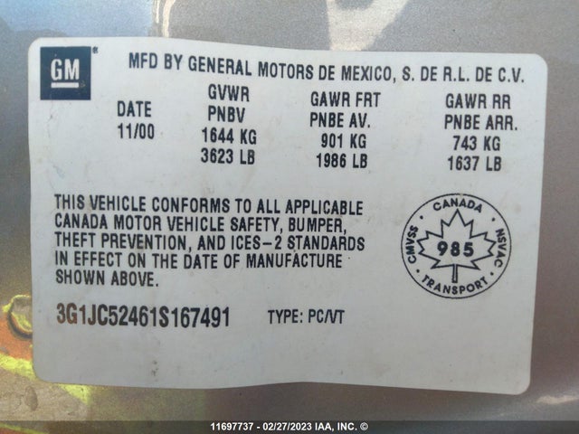 Chevrolet Cavalier Cng 2001 3G1JC52461S167491 Image 10