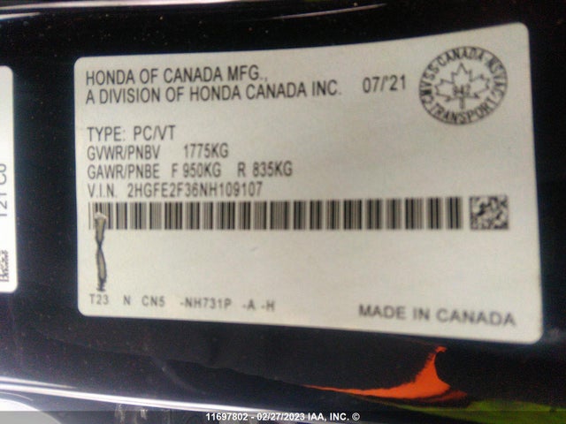 Honda Civic Ex 4dr 2022 2HGFE2F36NH109107 Image 9