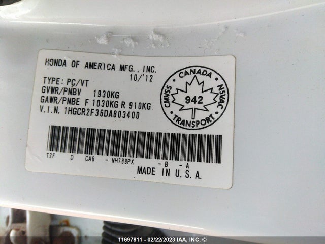 Honda ACCORD LX 2013 1HGCR2F36DA803400 Image 10