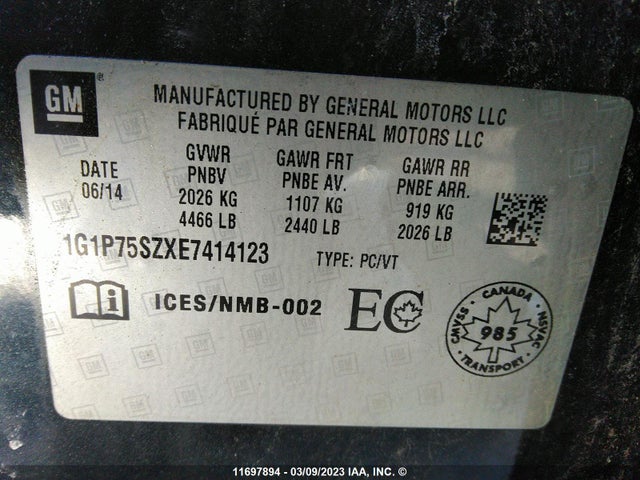Chevrolet Cruze 2014 1G1P75SZXE7414123 Image 9