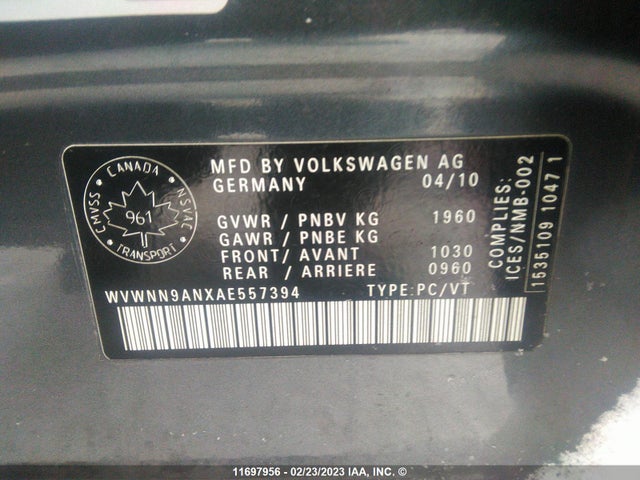 Volkswagen CC SPORT 2010 WVWNN9ANXAE557394 Image 9