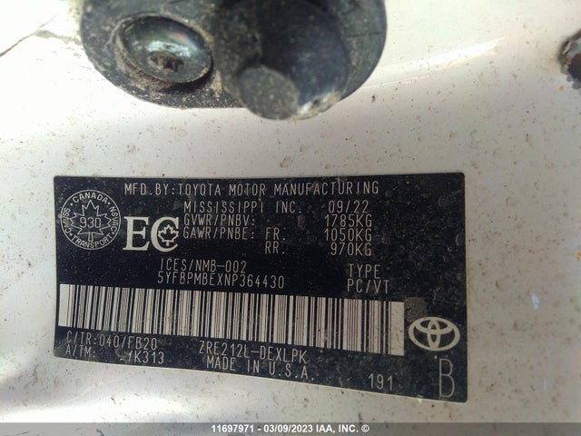 Toyota COROLLA LE 2022 5YFBPMBEXNP364430 Image 9