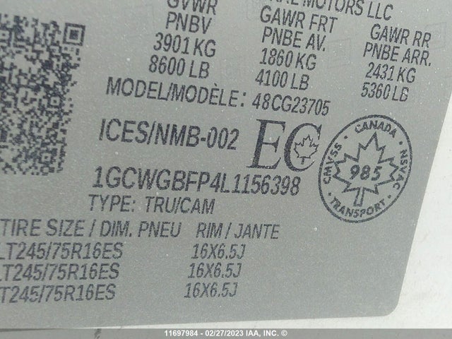 Chevrolet Express G2500 2020 1GCWGBFP4L1156398 Image 9