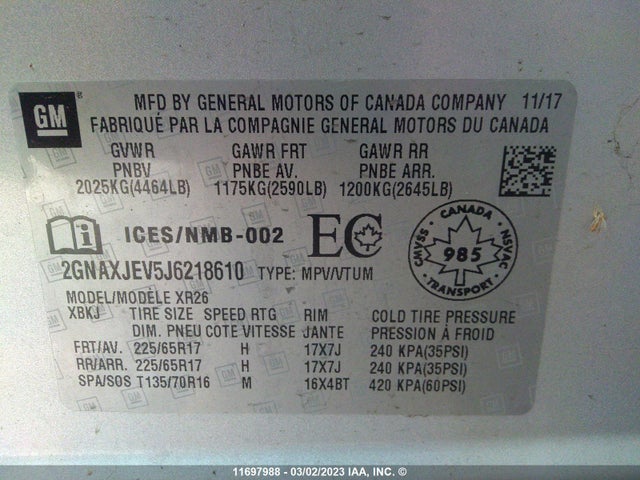 Chevrolet EQUINOX LT 2018 2GNAXJEV5J6218610 Image 9