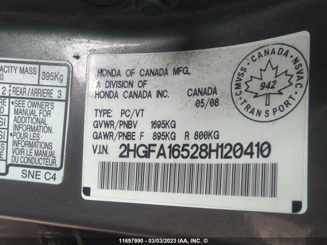 Honda Civic 2008 2HGFA16528H120410 Image 10