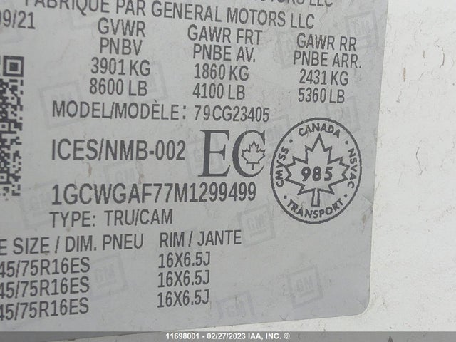 Chevrolet Express G2500 2021 1GCWGAF77M1299499 Image 11