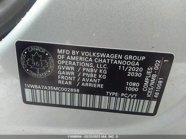 1VWBA7A35MC002898 Volkswagen Passat Highline