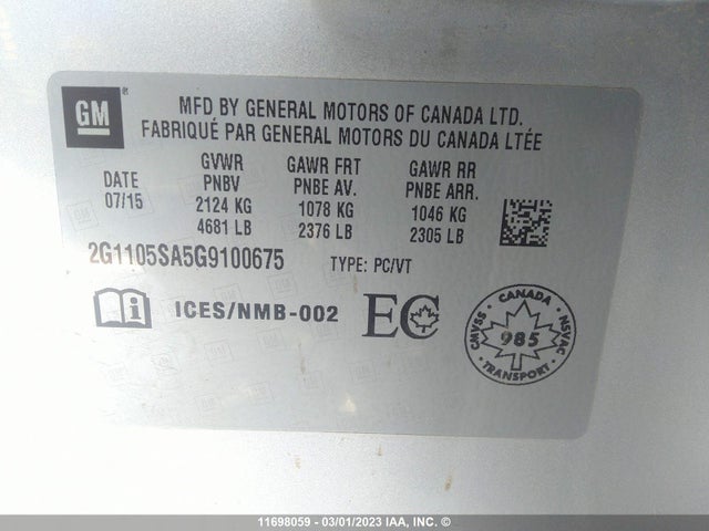 Chevrolet IMPALA LT 2016 2G1105SA5G9100675 Image 9