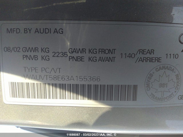 WAUVT58E63A155366 Audi A4 3.0 Avant Quattro