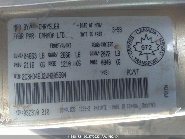 2C3HD46J2WH205584 Chrysler Concorde Lxi