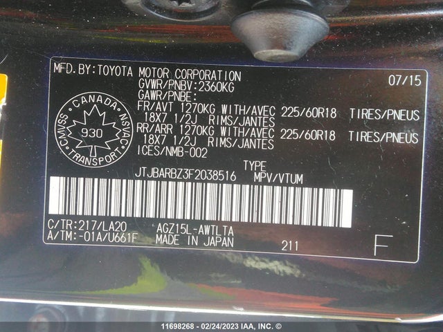 JTJBARBZ3F2038516 Lexus NX 200T