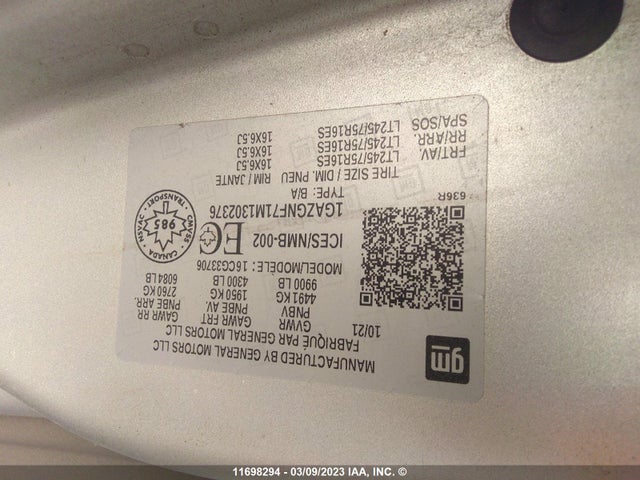 Chevrolet Express G3500 Ls 2021 1GAZGNF71M1302376 Image 9
