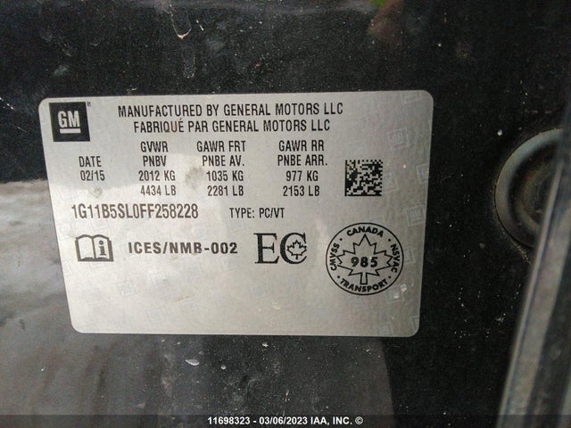 Chevrolet MALIBU LS 2015 1G11B5SL0FF258228 Image 9