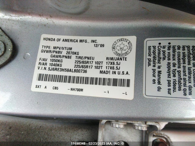 Honda CR-V EX 2010 5J6RE3H59AL800736 Image 10