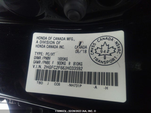 Honda Civic Lx 2018 2HGFC2F66JH033592 Image 11