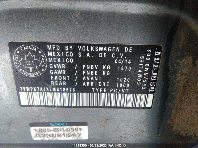Volkswagen Jetta S/se 2014 3VWPX7AJXEM618678 Image 9