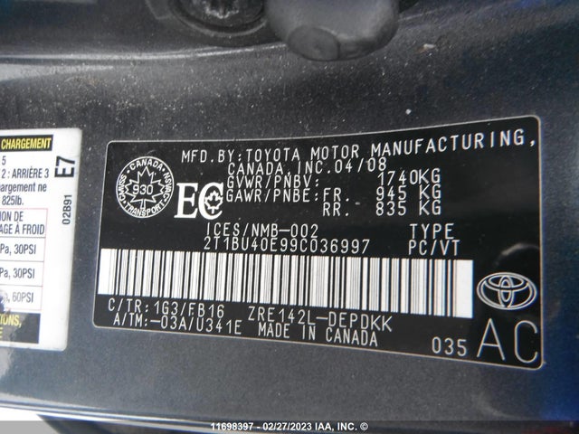 Toyota COROLLA CE 2009 2T1BU40E99C036997 Image 10