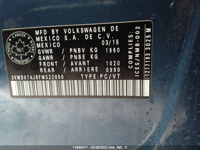 Volkswagen JETTA 2015 3VWD07AJ8FM322650 Image 10