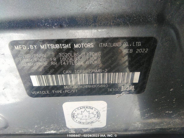 ML32AUHJ4NH005840 Mitsubishi Mirage
