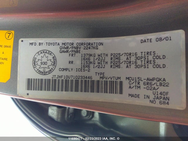 JTJHF10U710233446 Lexus RX 300
