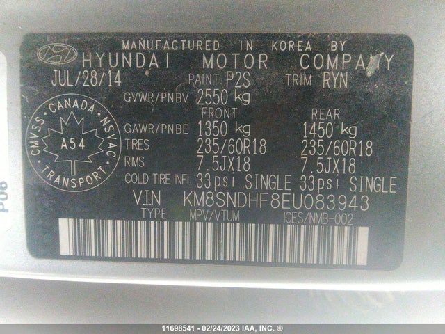 Hyundai Santa Fe Gls 2014 KM8SNDHF8EU083943 Image 9