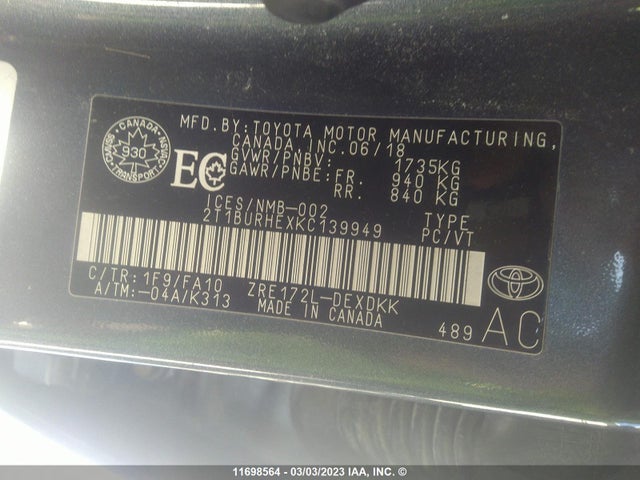 Toyota Corolla 2019 2T1BURHEXKC139949 Image 9