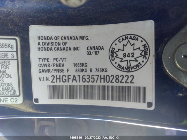 Honda Civic Dx 2007 2HGFA16357H028222 Image 10