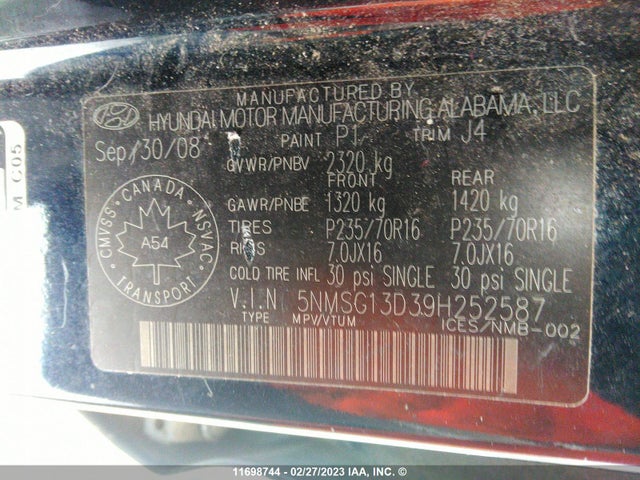 Hyundai Santa Fe Gls 2009 5NMSG13D39H252587 Image 10