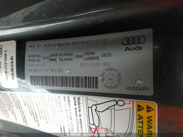 TRUBFAFK7D1003182 Audi Tt Premium Plus