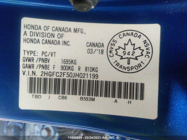 Honda Civic Lx 2018 2HGFC2F50JH021199 Image 9