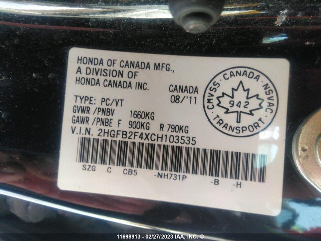 Honda Civic Lx 2012 2HGFB2F4XCH103535 Image 9