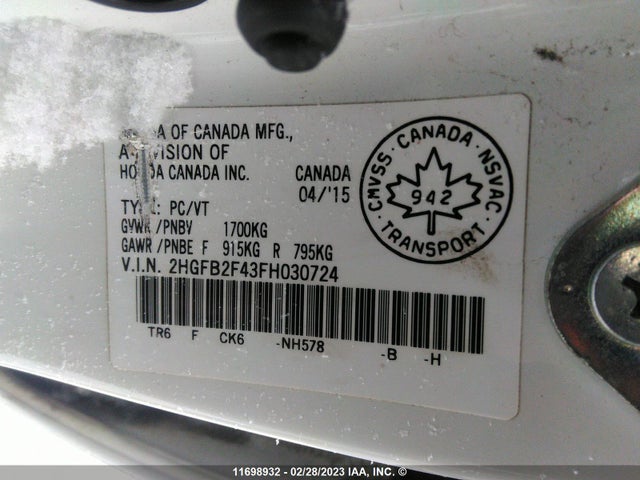 Honda Civic Lx 2015 2HGFB2F43FH030724 Image 10