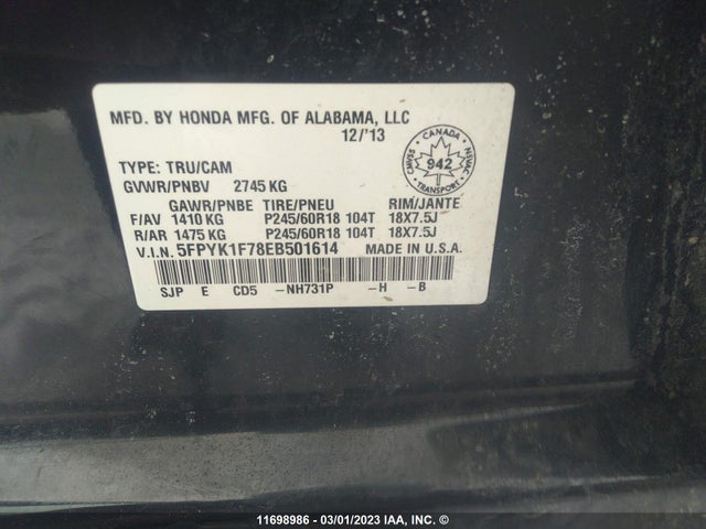 Honda Ridgeline Sport 2014 5FPYK1F78EB501614 Image 10