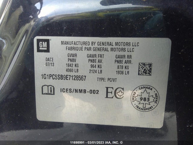 Chevrolet CRUZE LT 2014 1G1PC5SB9E7128567 Image 9