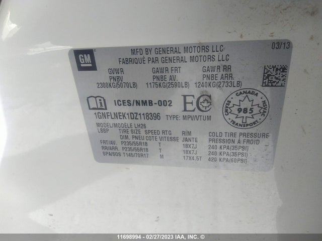 Chevrolet EQUINOX LT 2013 1GNFLNEK1DZ118396 Image 9
