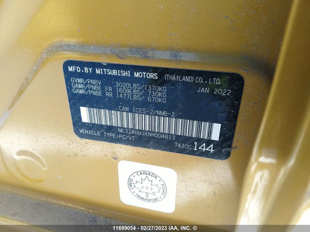 ML32AUHJXNH004613 Mitsubishi Mirage Es/le
